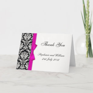 Hot Pink Bow Damask Wedding danke Karten