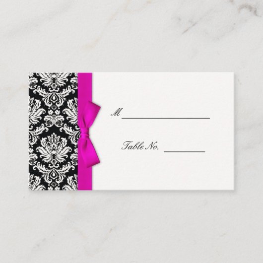 Hot Pink Bow Damask Wedding Table Placecards Platzkarte (Vorderseite)