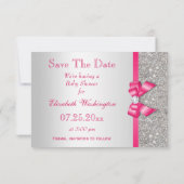 Hot Pink Bow Diamonds Save the Date Babydusche (Rückseite)