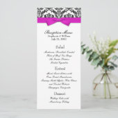 Hot Pink Bow mit Damask Wedding Empfang Menu Menükarte (Stehend Vorderseite)