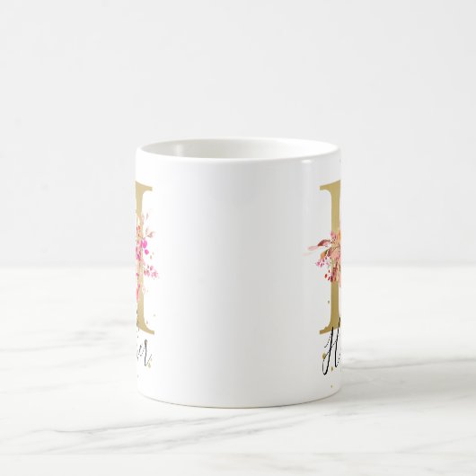 Hot Pink Bright Floral Letter H Monogramm Kaffeetasse (Mittel)