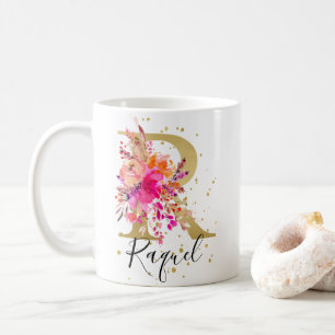 Hot Pink Bright Floral Letter R Monogramm Kaffeetasse