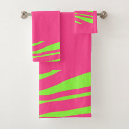 Hot Pink Bright Green 3 Piece Poly Cotton Badhandtuch Set