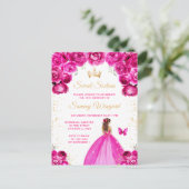 Hot Pink Brown Hair Princess 16 . Geburtstag Postkarte (Stehend Vorderseite)