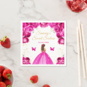 Hot Pink Brown Hair Princess 16 . Geburtstag Serviette (Beispiel)