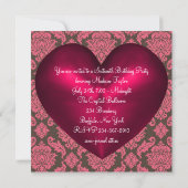 Hot Pink Brown Red Heart Damask Sweet 16 Party Einladung (Rückseite)