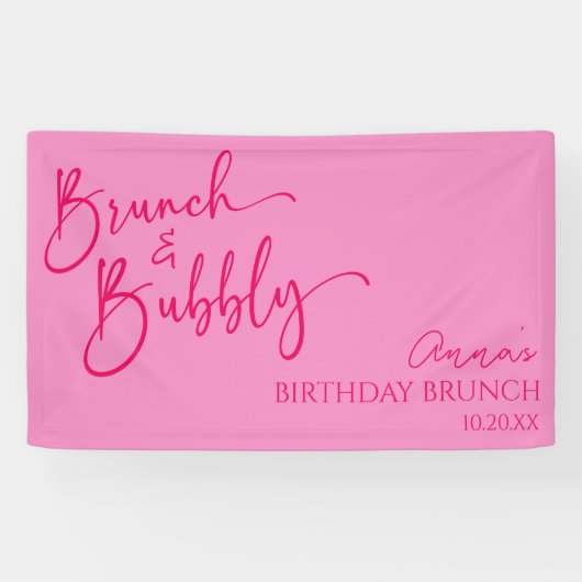 Hot Pink Brunch und Bubbly Birthday Brunch Party Banner (Horizontal)