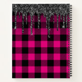 Hot Pink Buffalo Kariert Black Glitzer Tropfen Notizblock (Rückseite)