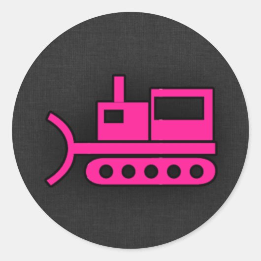Hot Pink Bulldozer Runder Aufkleber (Vorderseite)