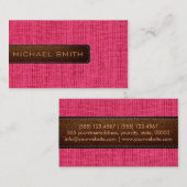 Hot Pink Burlap Linen Rustic Jute Look Leather Visitenkarte (Vorne/Hinten)