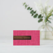 Hot Pink Burlap Linen Rustic Jute Look Leather Visitenkarte (Stehend Vorderseite)