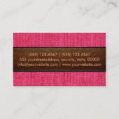 Hot Pink Burlap Linen Rustic Jute Look Leather Visitenkarte (Rückseite)