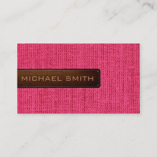 Hot Pink Burlap Linen Rustic Jute Look Leather Visitenkarte (Vorderseite)
