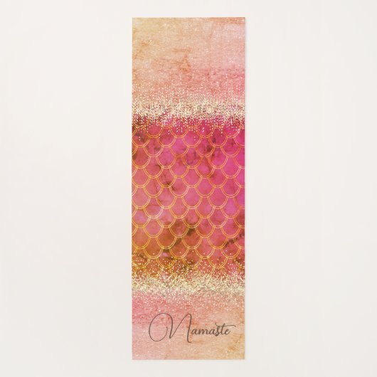 Hot Pink Burnt Amber Mermaid Scales Glitzer Yogamatte (Rückseite)