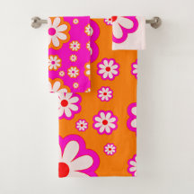 Hot Pink & Burnt Orange Daisis 70er Retro Floral