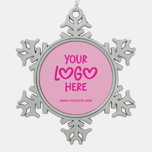 Hot Pink Business Logo Site Schneeflocken Zinn-Ornament (Vorderseite)