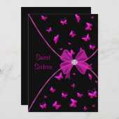 Hot Pink Butterfly 16 . Geburtstag Partys Einladung (Vorne/Hinten)