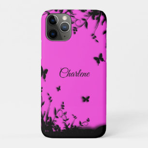 Hot Pink Butterfly Garden Persönlicher Name Case-Mate iPhone Hülle
