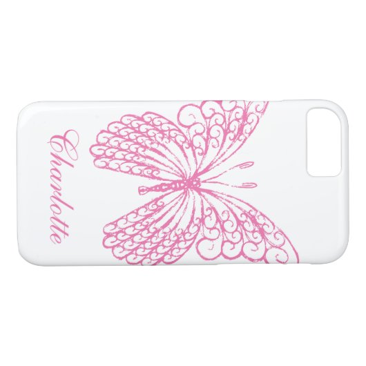 Hot Pink Butterfly iPhone 7 Fall Case-Mate iPhone Hülle (Rückseite (Horizontal))