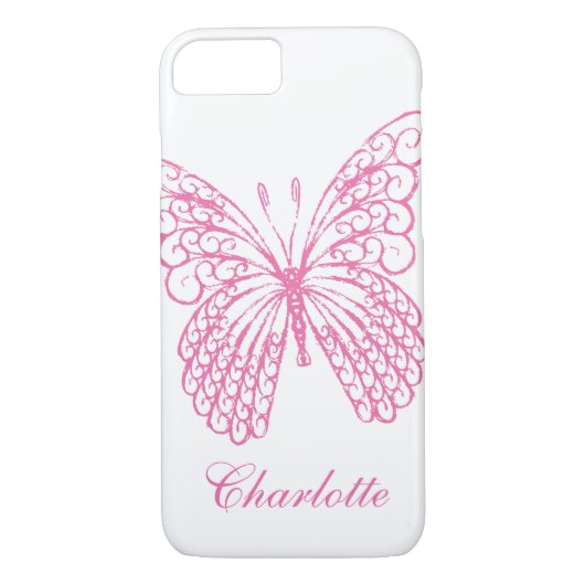 Hot Pink Butterfly iPhone 7 Fall Case-Mate iPhone Hülle (Rückseite)