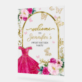 Hot Pink Butterfly Sweet 16 Willkommen Acrylschild (Winkel)