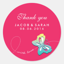 Hot Pink Butterfly Swirl Hochzeit Danke Sticker