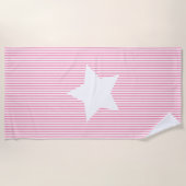 Hot Pink Cabana Strips & White Star Beach Handtuch (Vorderseite)