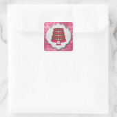 Hot Pink Cake Couture Damask Square Bäckerei Label Quadratischer Aufkleber (Tasche)