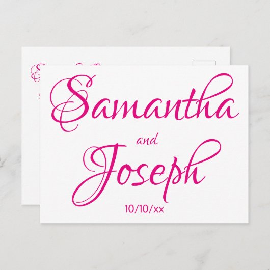 Hot Pink Calligraphy Save the Date Ankündigungspostkarte (Vorne/Hinten)