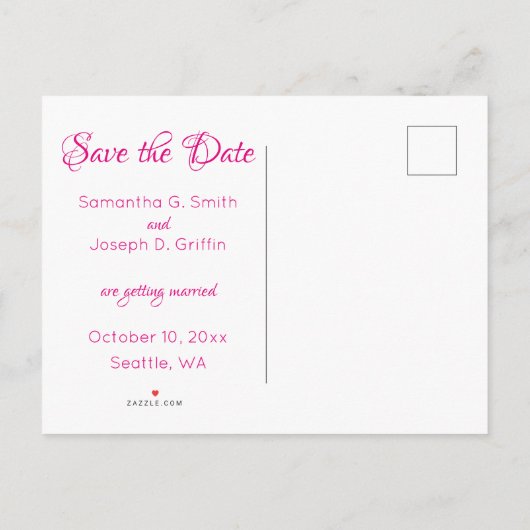 Hot Pink Calligraphy Save the Date Ankündigungspostkarte (Rückseite)