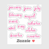 Hot Pink Calligraphy Script Months of the Year Aufkleber (Blatt)