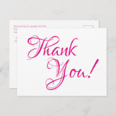 Hot Pink Calligraphy Wedding Danke Postkarte (Vorne/Hinten)