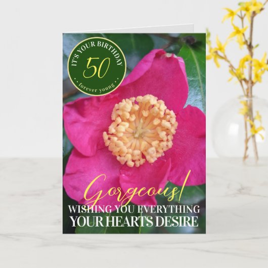 Hot Pink Camellia Blume Happy Birthday Card Karte (Gelbe Blume)