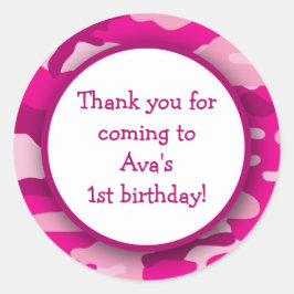 Hot Pink Camouflage Geburtstagsparty Gefallen Aufk Runder Aufkleber