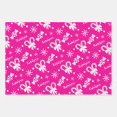 Hot Pink Candy Canes Peppermint & Snowflakes Name Geschenkpapier Set (Vorderseite)