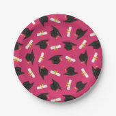 Hot Pink Cap Diplomas Pattern Graduation Party Pappteller (Vorderseite)