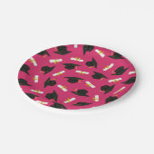 Hot Pink Cap Diplomas Pattern Graduation Party Pappteller (Schrägansicht)