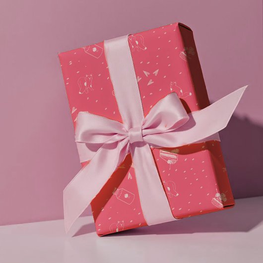Hot Pink Cats, Cake & Cherries - Valentine Geschenkpapier