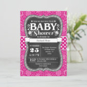 Hot Pink Chalkboard Floral Baby Dusche einladen Einladung (Stehend Vorderseite)