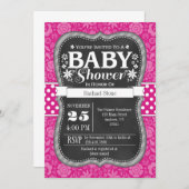 Hot Pink Chalkboard Floral Baby Dusche einladen Einladung (Vorne/Hinten)