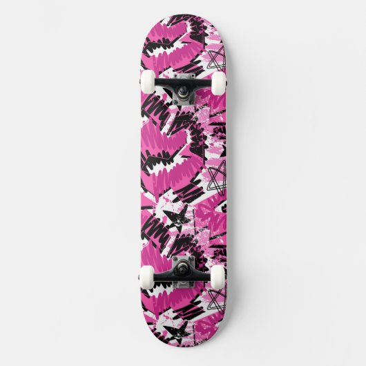 Hot Pink Chaos - Hellrosa tropisch Skateboard (Vorderseite)