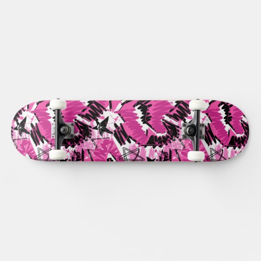 Hot Pink Chaos - Hellrosa tropisch Skateboard (Horizontal)