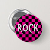HOT PINK CHECKERBOARD ROCK BUTTON (Vorne & Hinten)