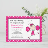 Hot Pink Cheerleader Cheerleader Cheerleader Birth Einladung (Stehend Vorderseite)
