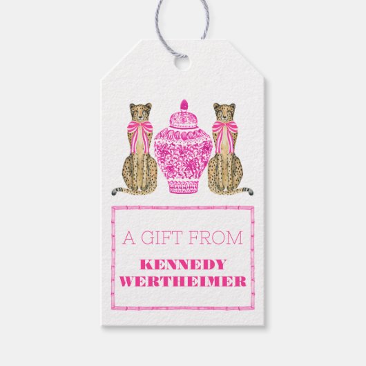 Hot Pink Cheetah Chinoserie Geschenk Tag Geschenkanhänger (Vorderseite)