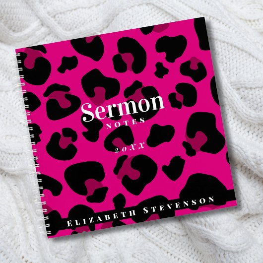 Hot Pink Cheetah Print Sermon Notizen Add Year Nam Notizblock