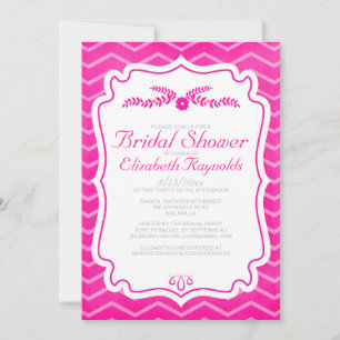 Hot Pink Chevron Stripes Bridal Shower Invitations Einladung