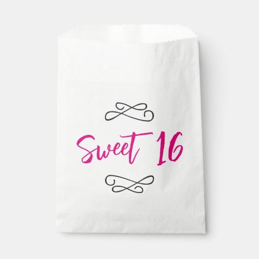 Hot Pink Chic Doodle Modernes Script Sweet 16 Geschenktütchen (Vorderseite)