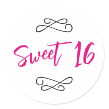 Hot Pink Chic Doodle Modernes Script Sweet 16