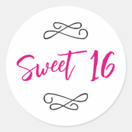 Hot Pink Chic Doodle Modernes Script Sweet 16 Runder Aufkleber